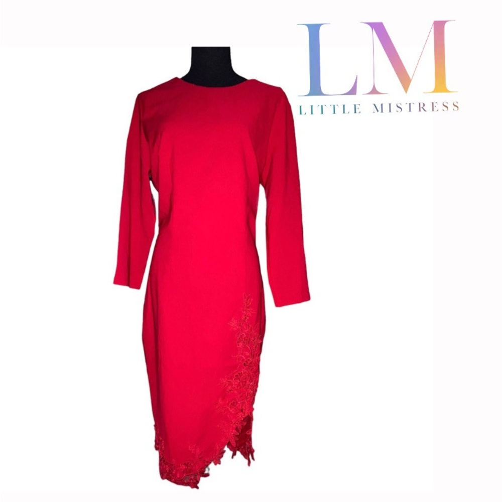 NWT Little Mistress Red Lace Trimmed Formal Dress- Size 12Tall